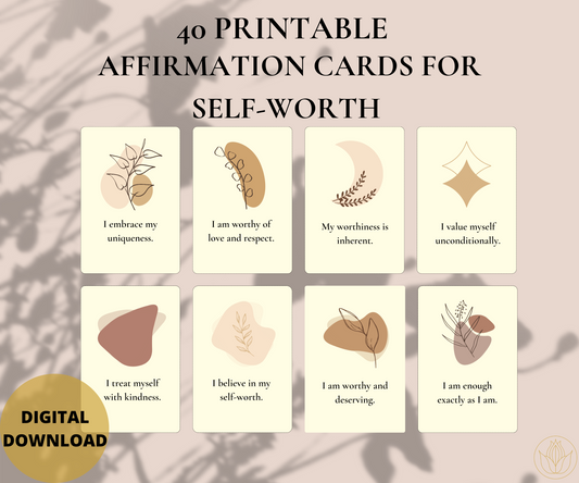 40 Boho Affirmation Card Deck for Self-Worth - printable