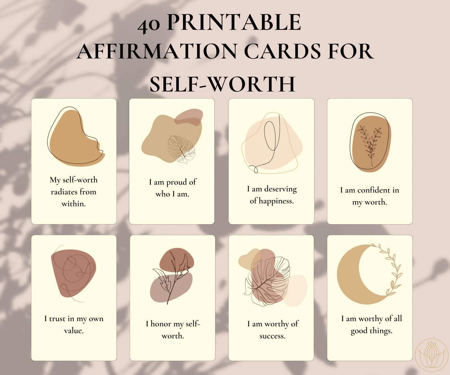 40 Boho Affirmation Card Deck for Self-Worth - printable