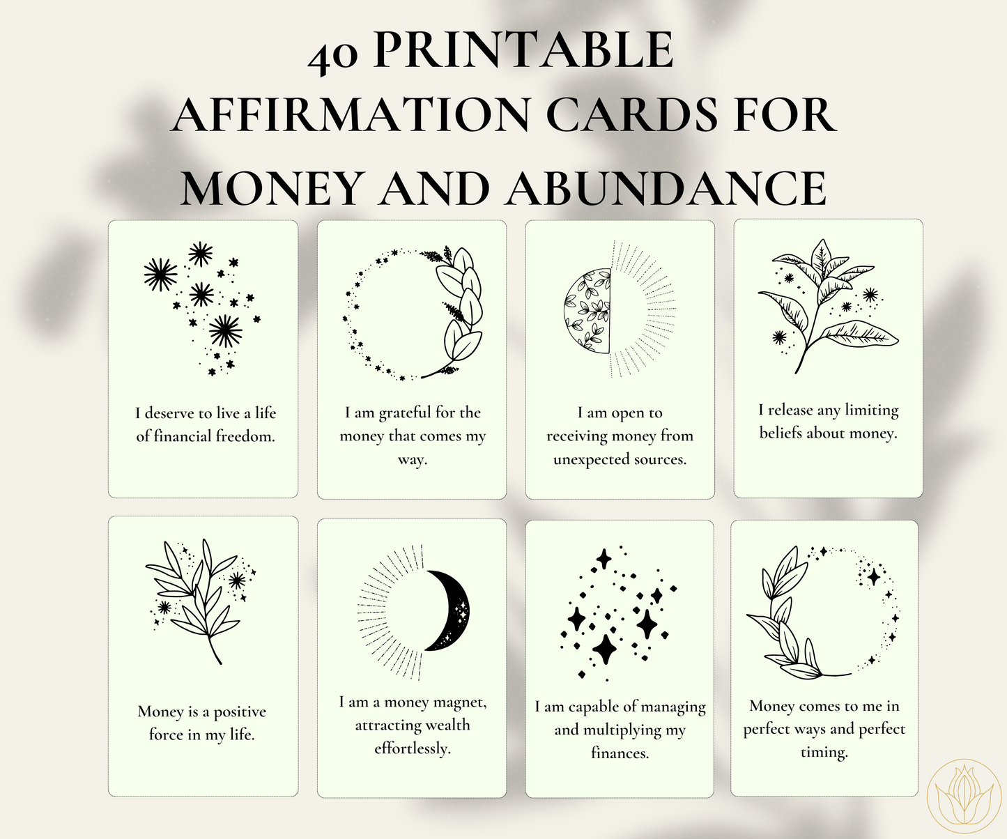 40 Affirmation Cards for Money and Abundance - printable