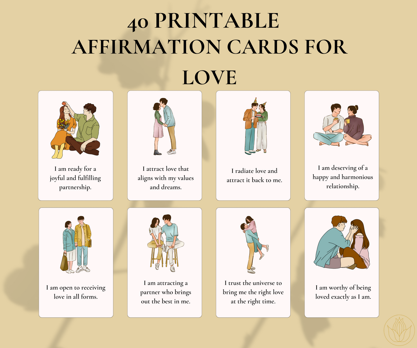 40 Affirmation Card Deck for Attracting Love - printable