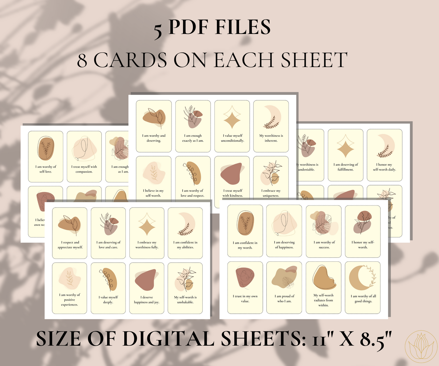 40 Boho Affirmation Card Deck for Self-Worth - printable