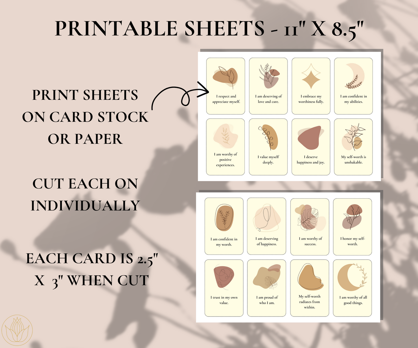 40 Boho Affirmation Card Deck for Self-Worth - printable