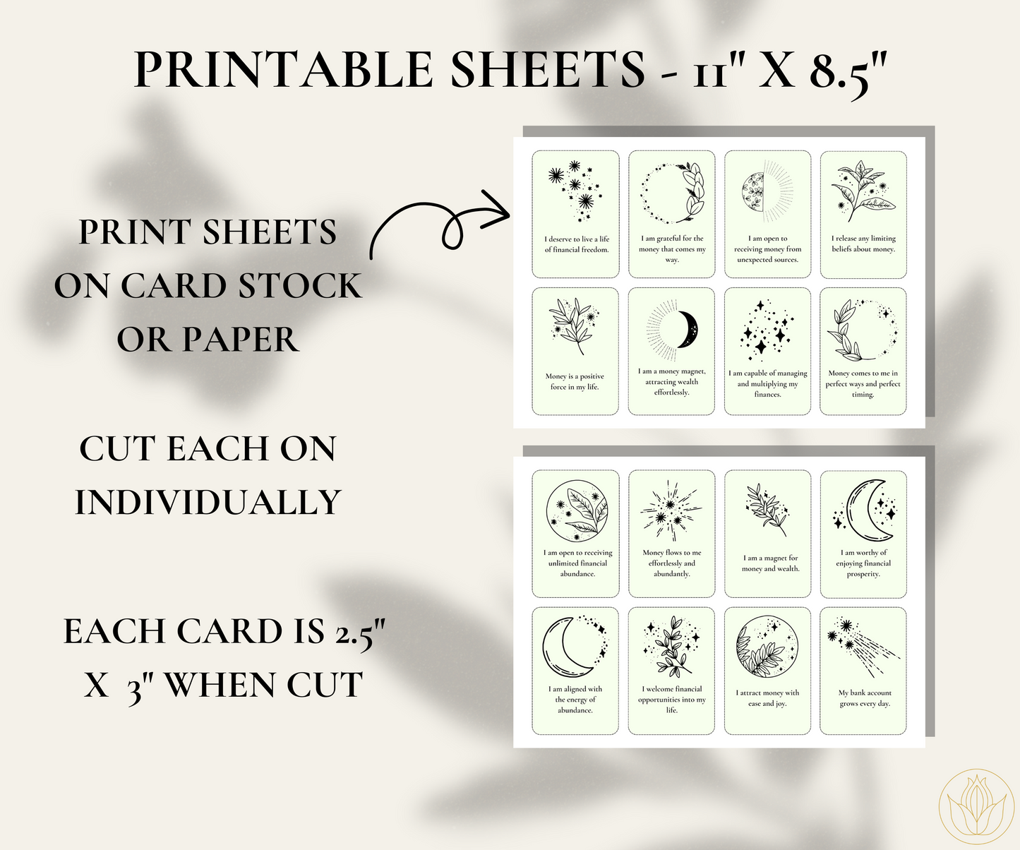 40 Affirmation Cards for Money and Abundance - printable