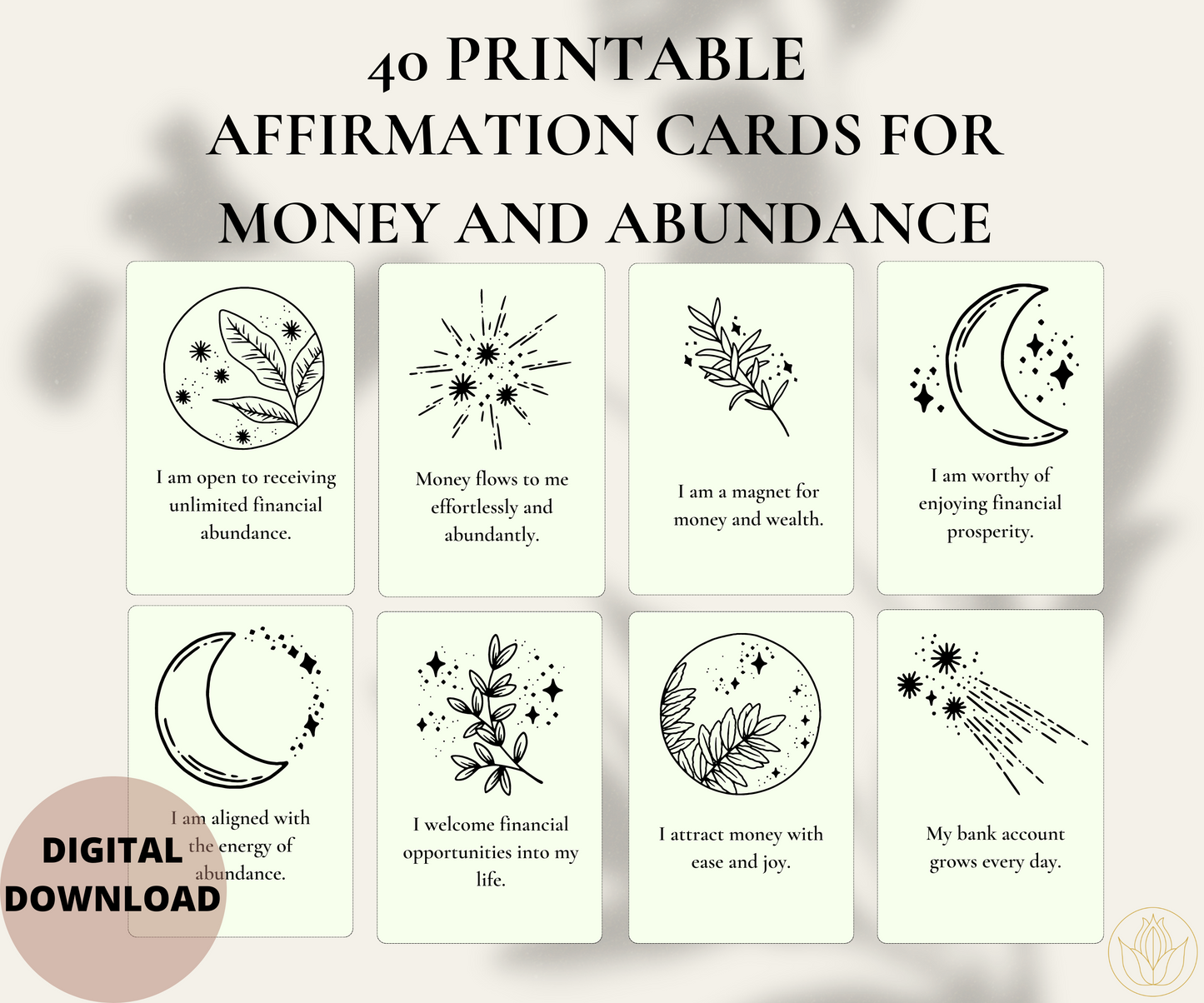 40 Affirmation Cards for Money and Abundance - printable